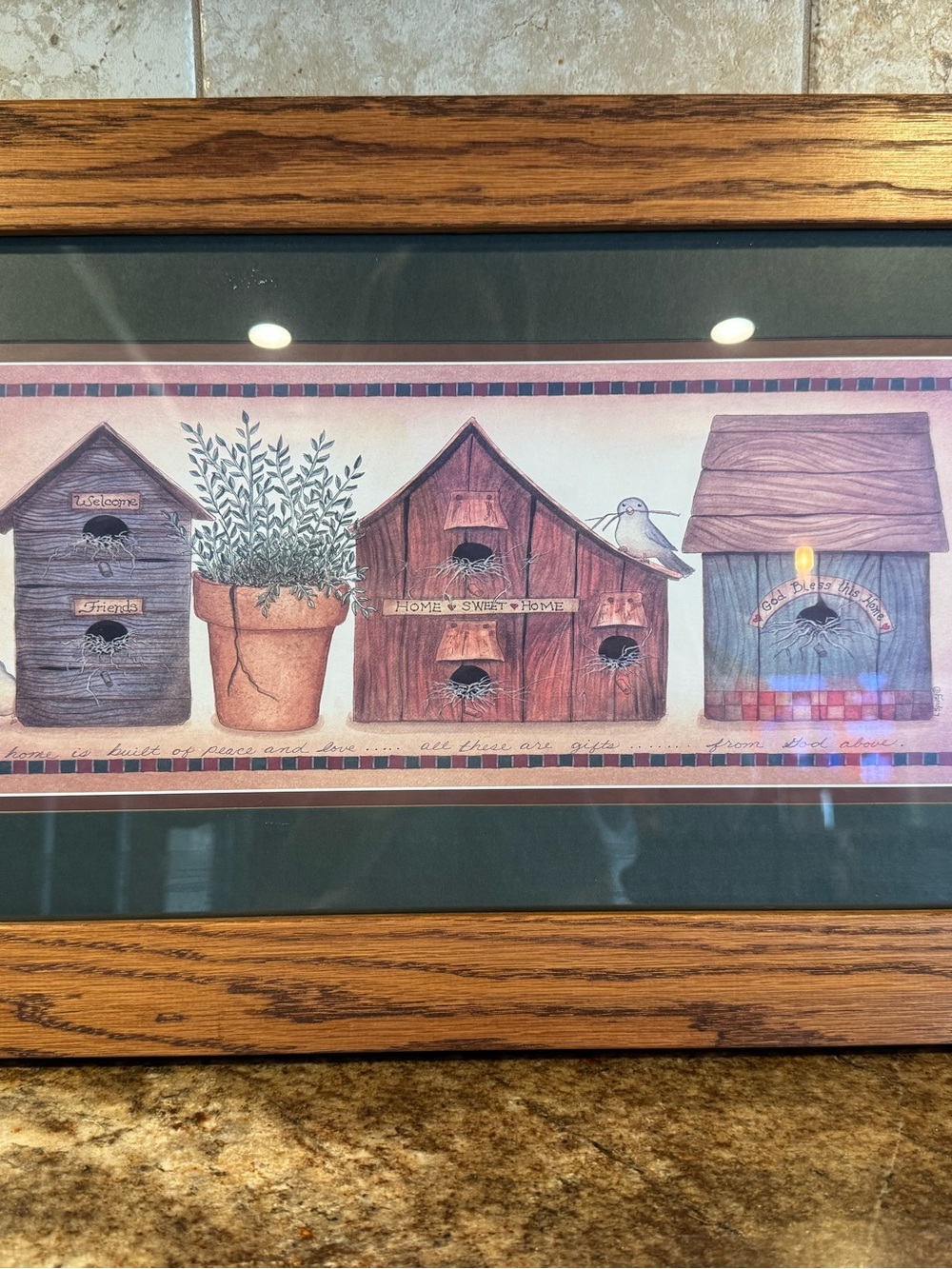 Home Interiors Framed Birdhouse Print Primitive Country Wall Art 23x13